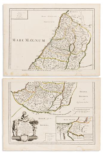 (HOLY LAND.) Group of 8 seventeenth-and-eighteenth century double-page engraved maps.